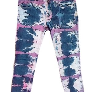 Upcycled block dyed and hand painted jeans